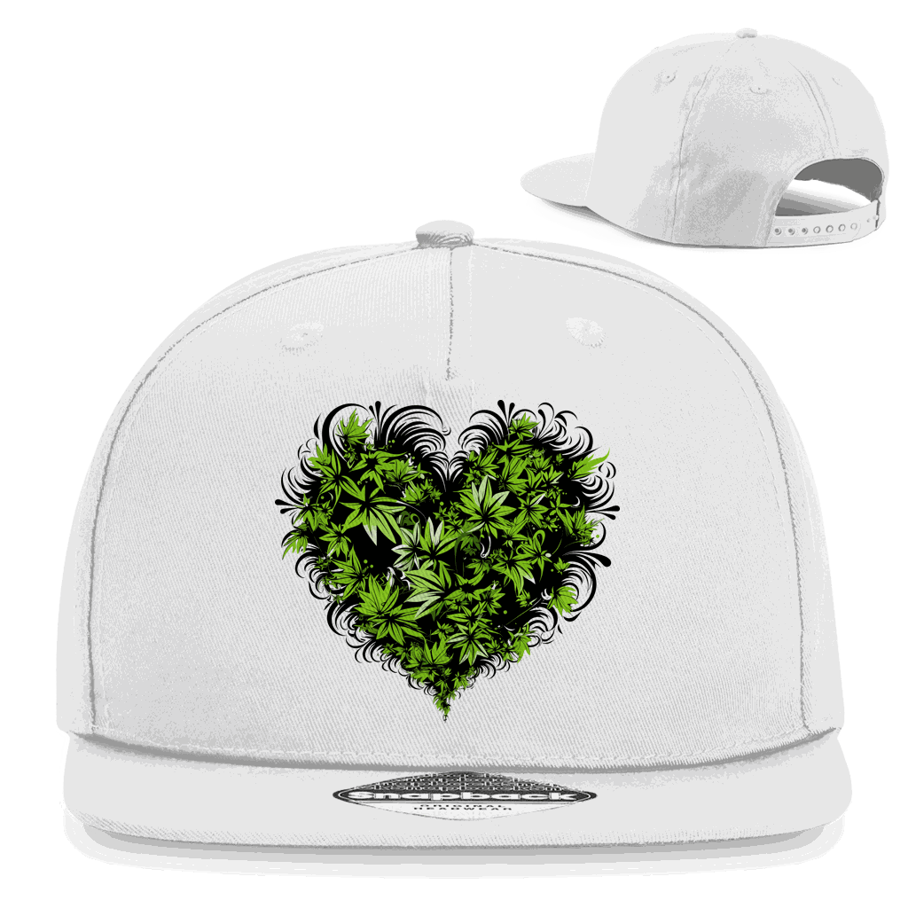Division420 Snapback Rapper Cap Weed Love aus Baumwoll-Twill mit flachem Schirm und Retro-Snapbackverschluss