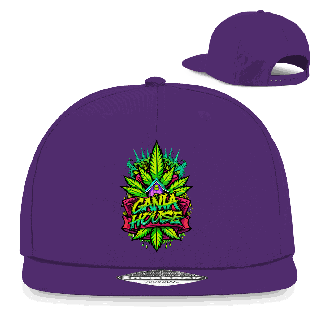 Snapback Rapper Cap Ganja House Division420 black 5-panel cotton twill with flat brim and snapback closure