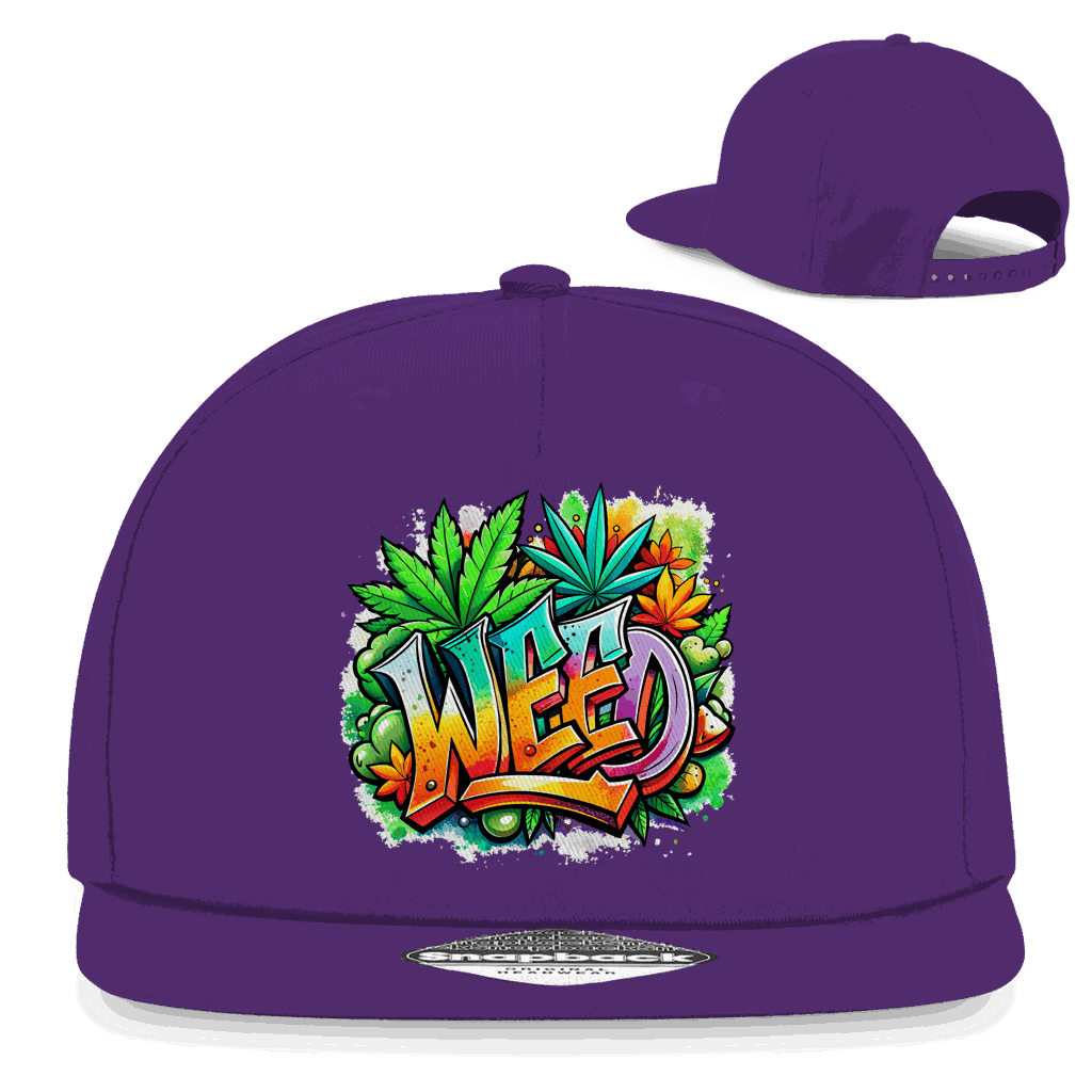 Division420 Snapback Rapper Cap mit Weed-Motiv aus Baumwoll-Twill, flachem Schirm und Snapback-Verschluss