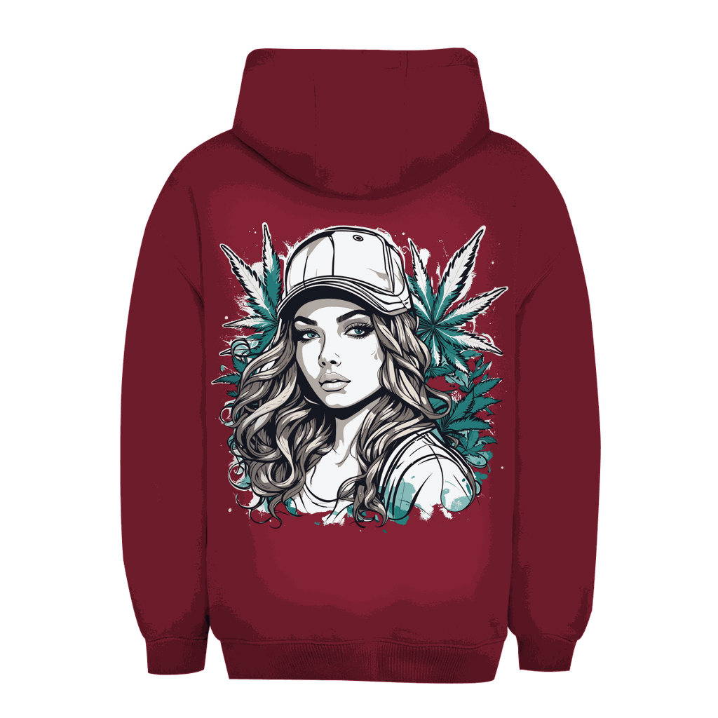 Division420 Unisex Oversize Hoodie Sweet Ganja Girl size chart showing measurements