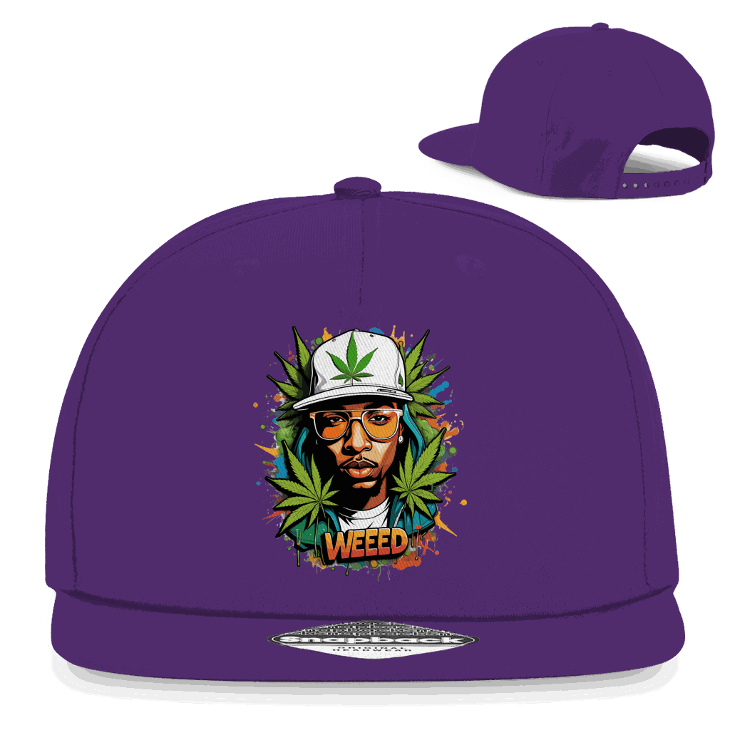 Division420 Snapback Cap Weeed Boy in black cotton twill with flat brim and retro snapback closure