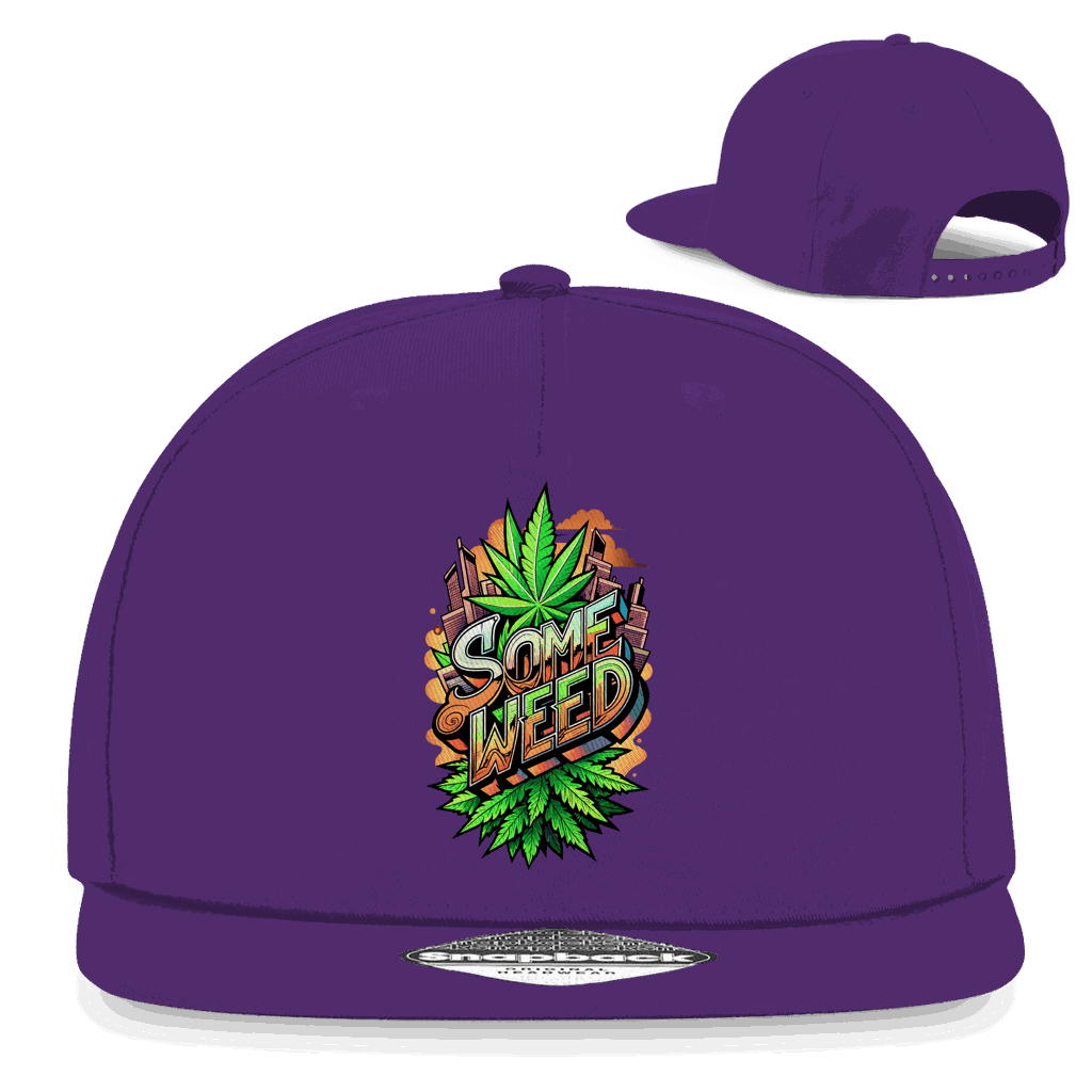 Schwarze Snapback Cap mit Weed-Motiv und flachem Schirm von Division420 aus Baumwoll-Twill