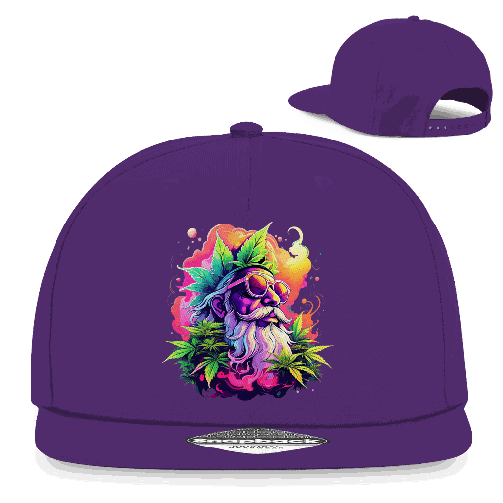 Division420 Snapback Cap Old Man Ganja aus Baumwoll-Twill mit flachem Schirm und Retro-Snapbackverschluss