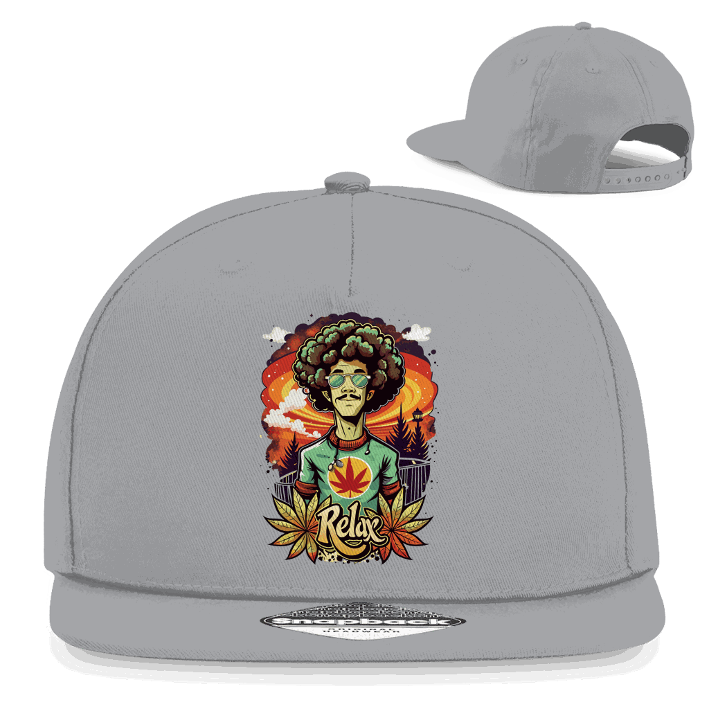 Schwarze Snapback Rapper Cap Relax Dude aus Baumwoll-Twill mit flachem Schirm und Retro Snapback-Verschluss