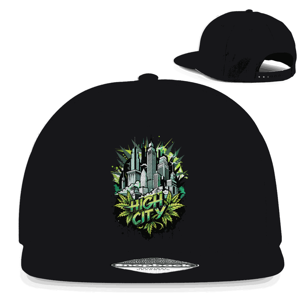 Division420 Snapback Cap High City in Schwarz mit flachem Schirm und Retro-Snapbackverschluss