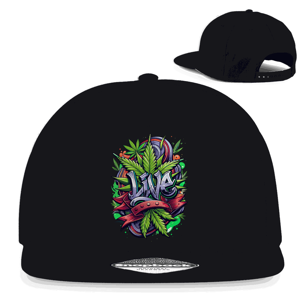 Division420 Snapback Cap Live schwarz 5-Panel Baumwoll-Twill mit flachem Schirm und Retro Snapback-Verschluss