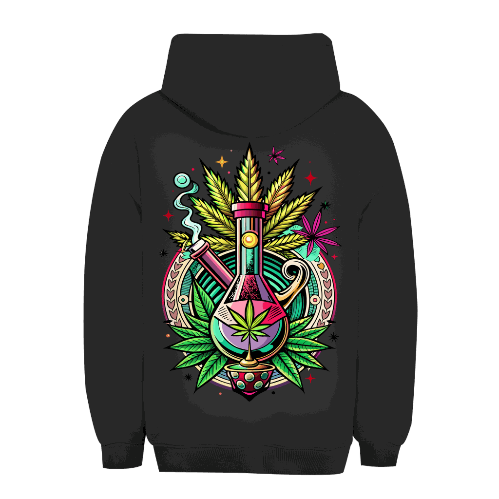 Unisex oversize hoodie with smoking bong design, urban style, comfortable fit, and sustainable fabric blend