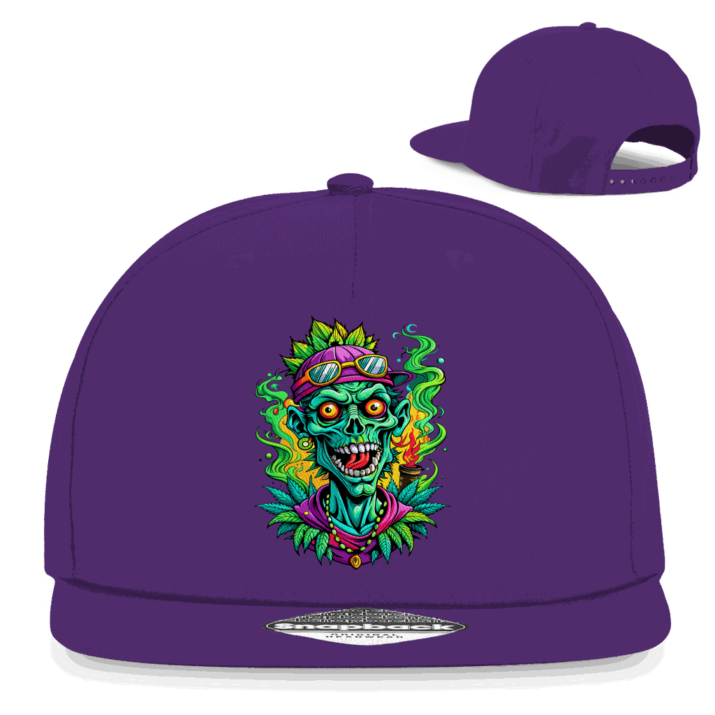 Snapback Rapper Cap Weed Zombie von Division420 mit 5-Panel Design, Baumwoll-Twill, flachem Schirm und Retro-Snapbackverschluss