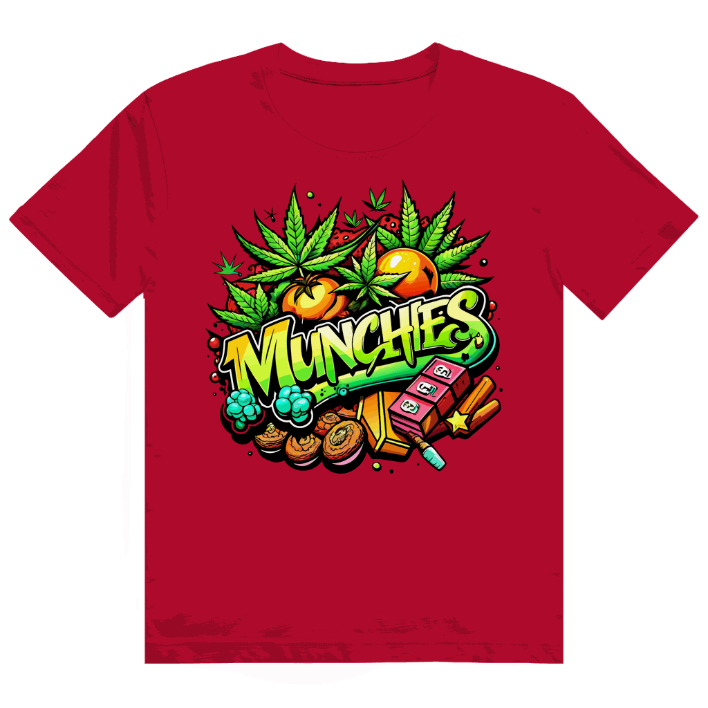 Size chart for Division420 Heavy Cotton T-Shirt My Munchies with measurements and fit details