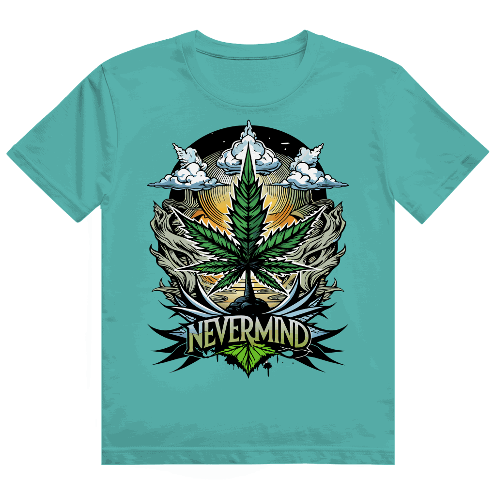 Heavy Cotton T-Shirt size chart showing measurements for Division420 Nevermind model