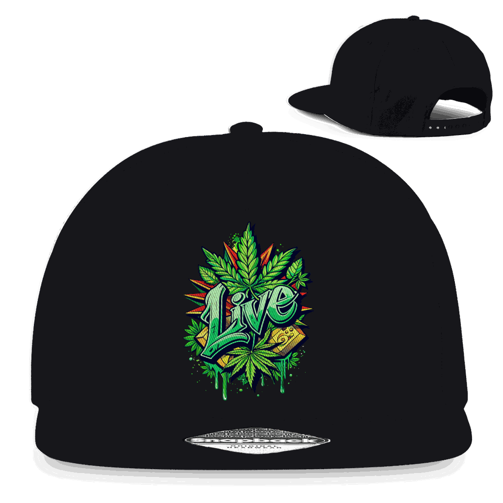 Division420 Snapback Cap aus Baumwoll-Twill mit flachem Schirm und Weed Live Print in urbanem Style
