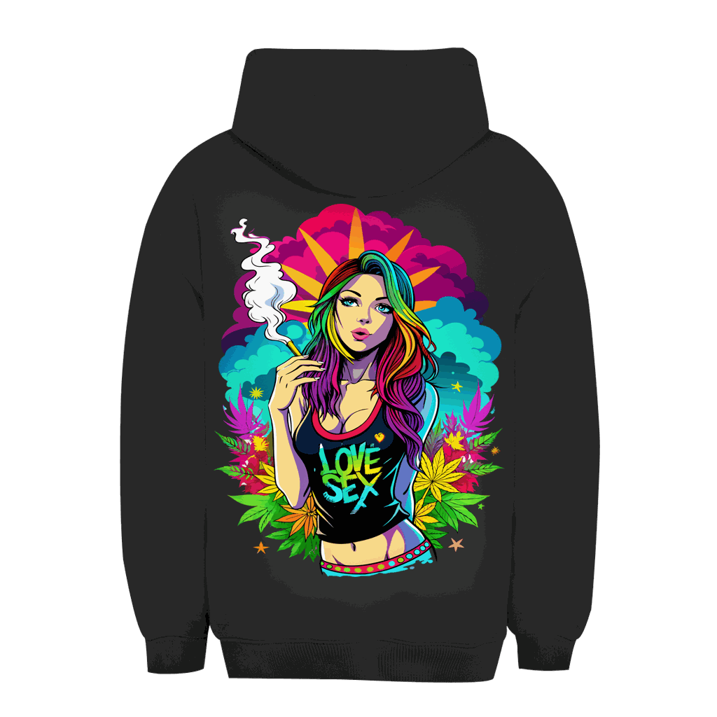 Unisex oversize hoodie size chart with measurements for perfect fit