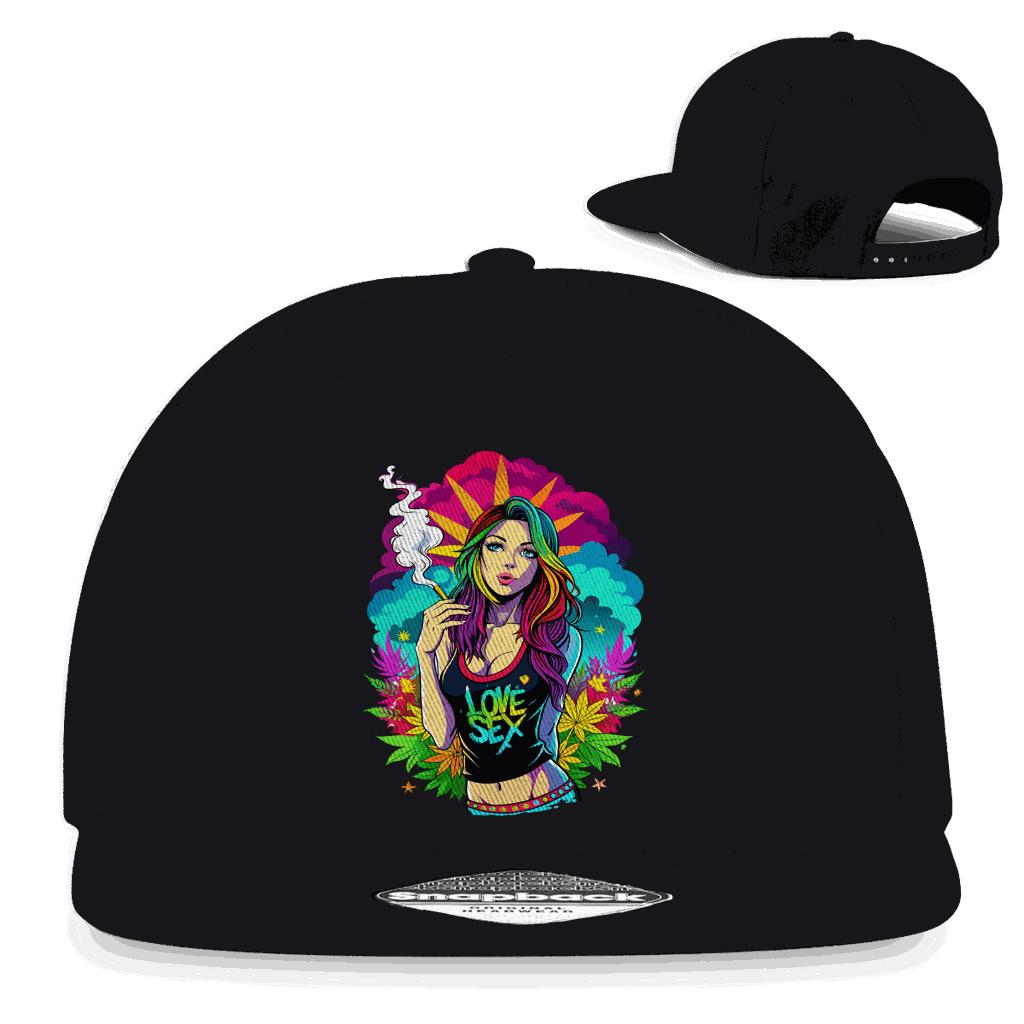 Division420 Snapback Cap Love Girl aus Baumwoll-Twill mit flachem Schirm und Retro-Snapbackverschluss