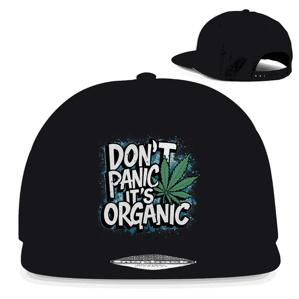 Division420 Snapback Cap Dont Panik its Organic aus Baumwoll-Twill mit flachem Schirm und retro Snapback-Verschluss