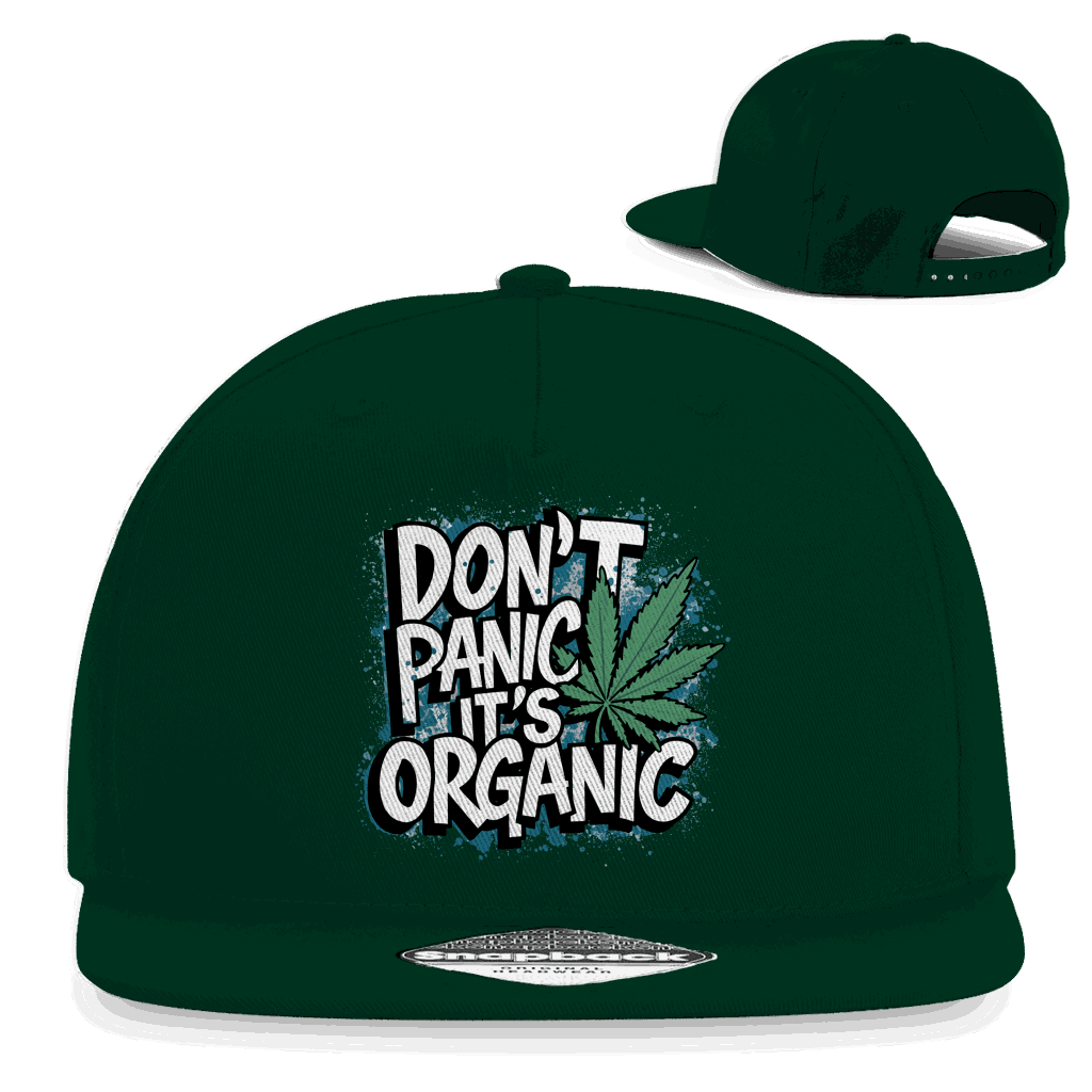 Division420 Snapback Cap mit flachem Schirm und "Dont Panik its Organic" Aufdruck, 100% Baumwoll-Twill, urbaner Streetwear-Style