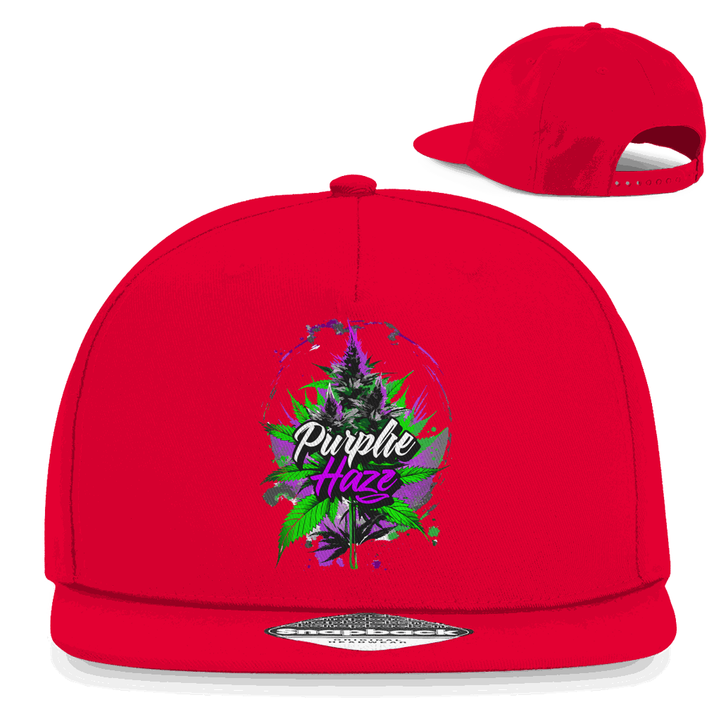 Lila Snapback Cap Purple Haze Strain von Division420 mit flachem Schirm und Retro-Snapbackverschluss