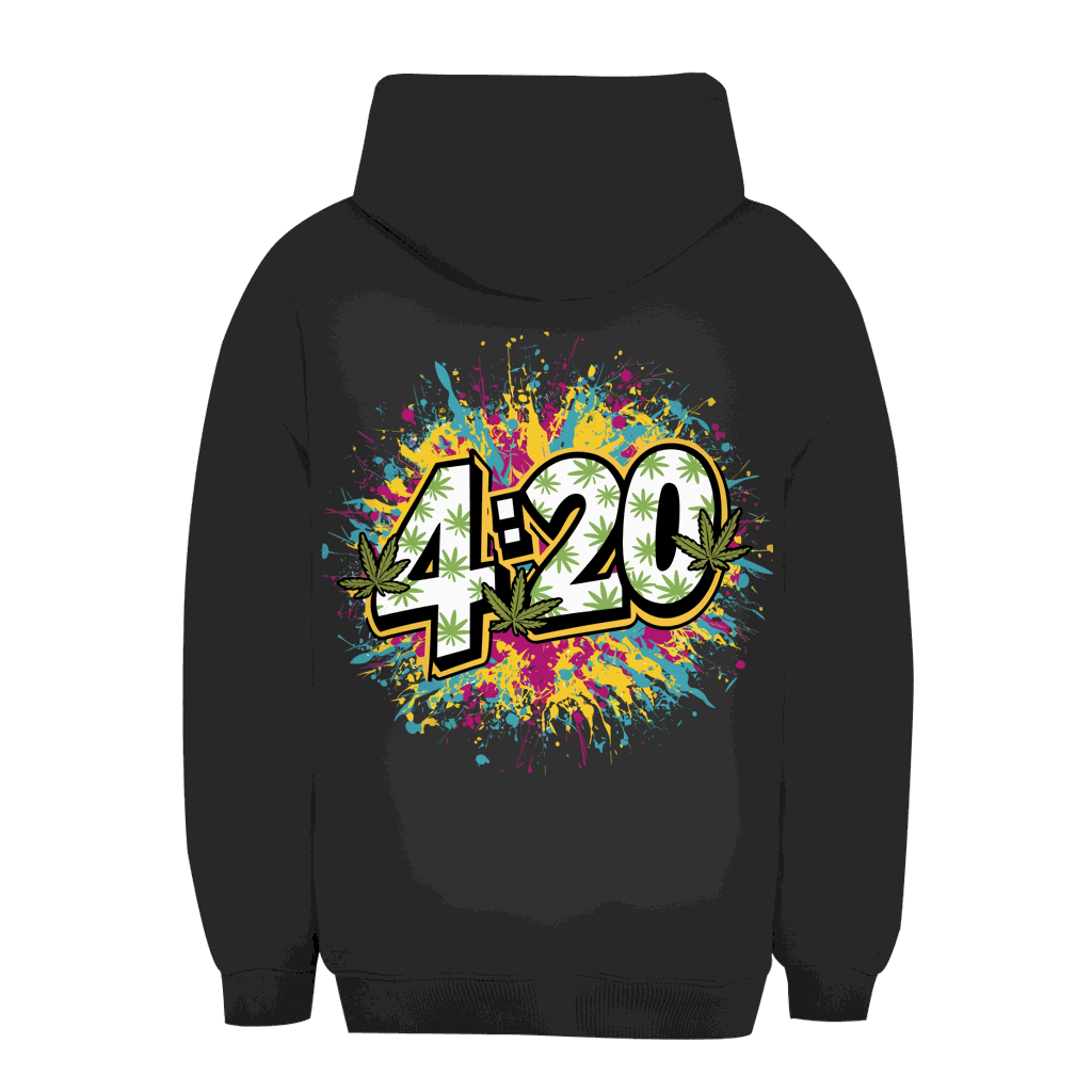Unisex oversize hoodie with 420 art print by Division420 showing size chart
