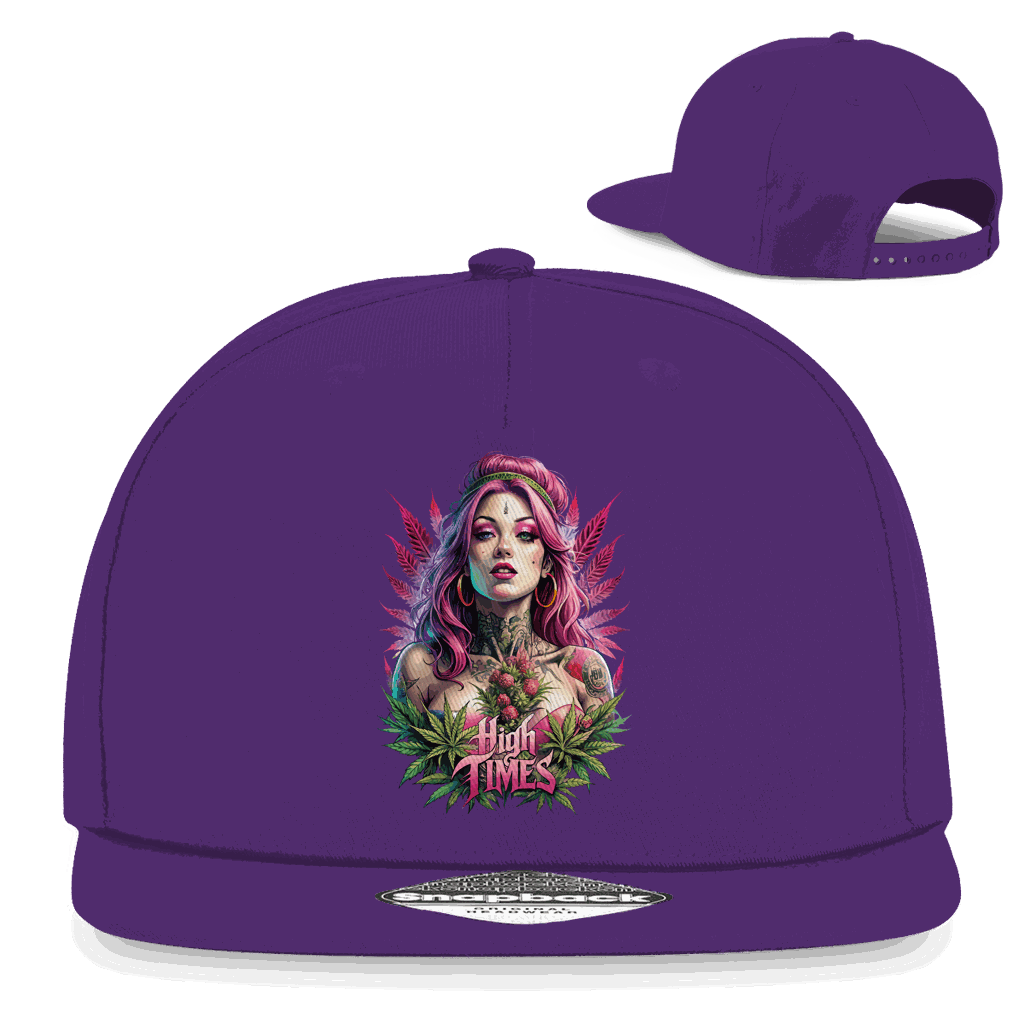 Division420 Snapback Rapper Cap High Times Girl aus Baumwoll-Twill mit flachem Schirm und Retro-Snapbackverschluss