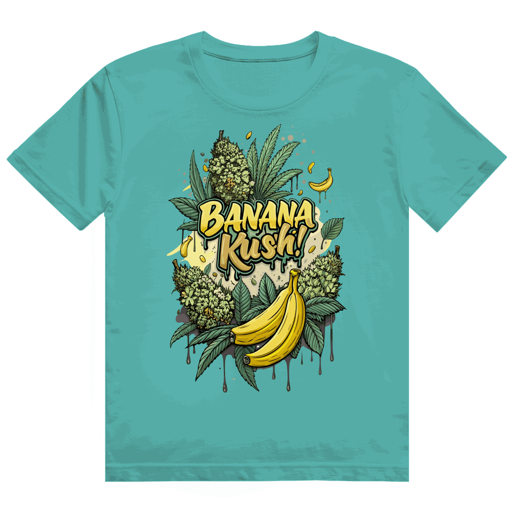 Division420 Heavy Cotton T-Shirt Banana Kush in white with durable ribbed collar and double-stitched hems