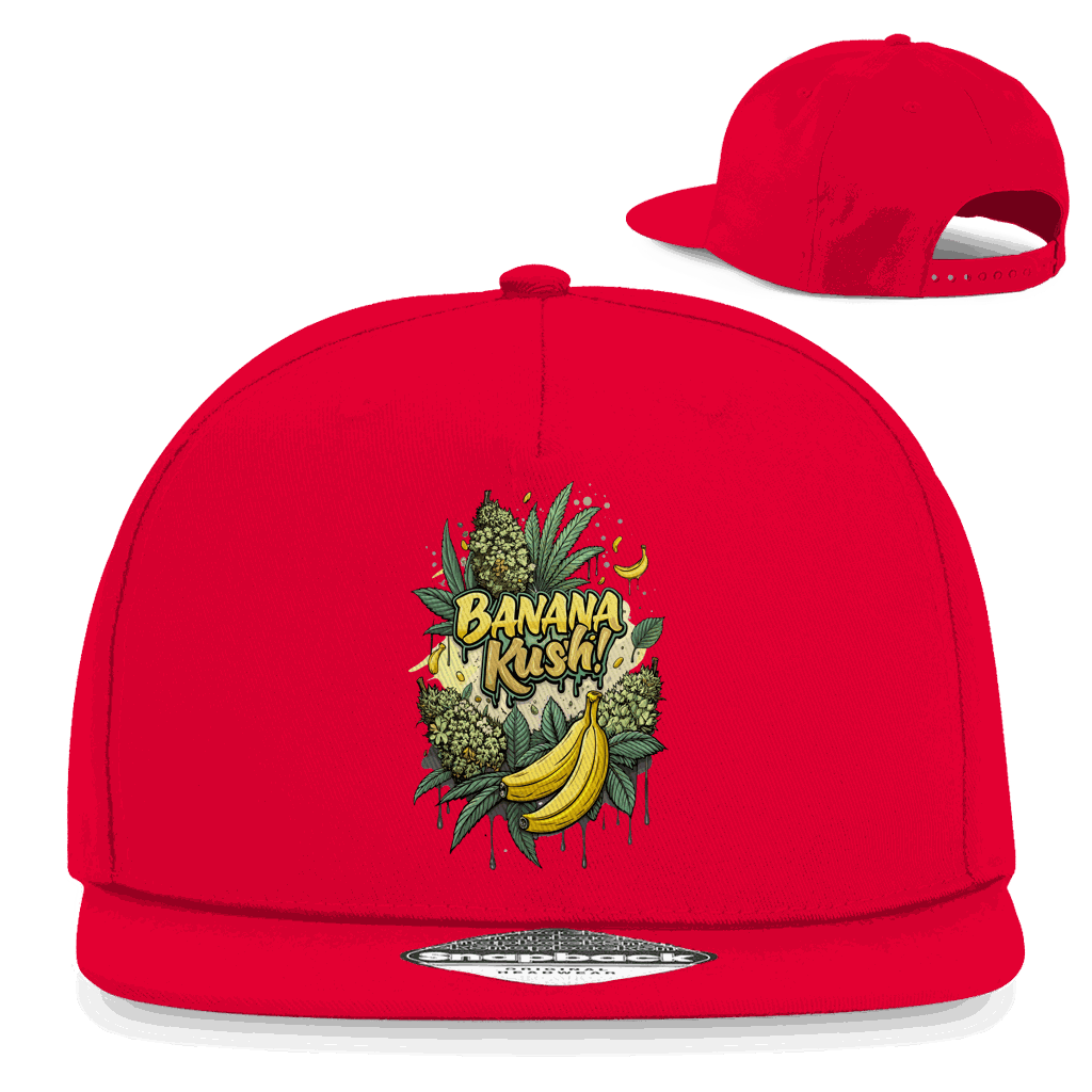 Snapback Cap Banana Kush von Division420 aus Baumwoll-Twill mit flachem Schirm und Retro-Snapbackverschluss