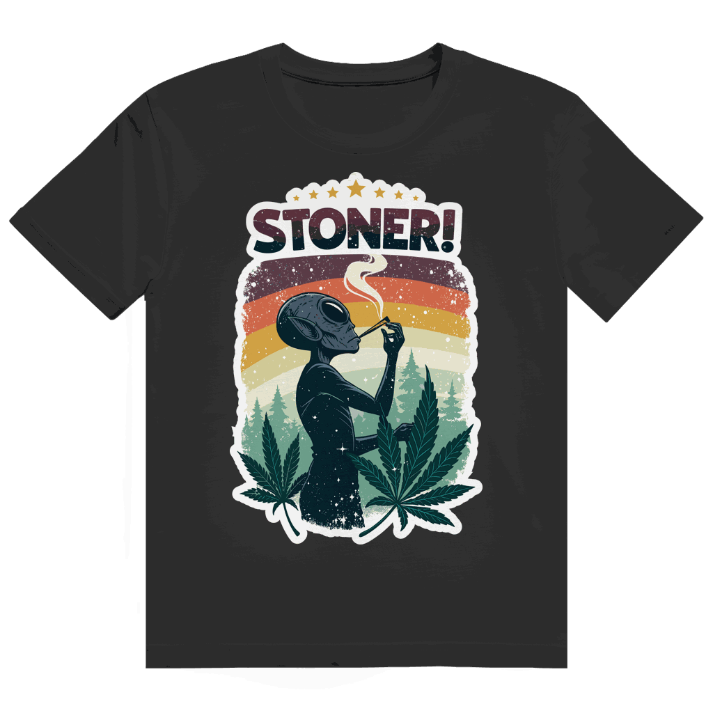 Heavy Cotton T-Shirt Alien Stoner design by Division420 front view