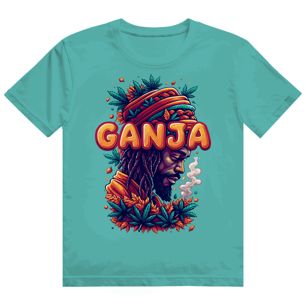 Division420 Heavy Cotton T-Shirt Ganja in white with size chart and street style design