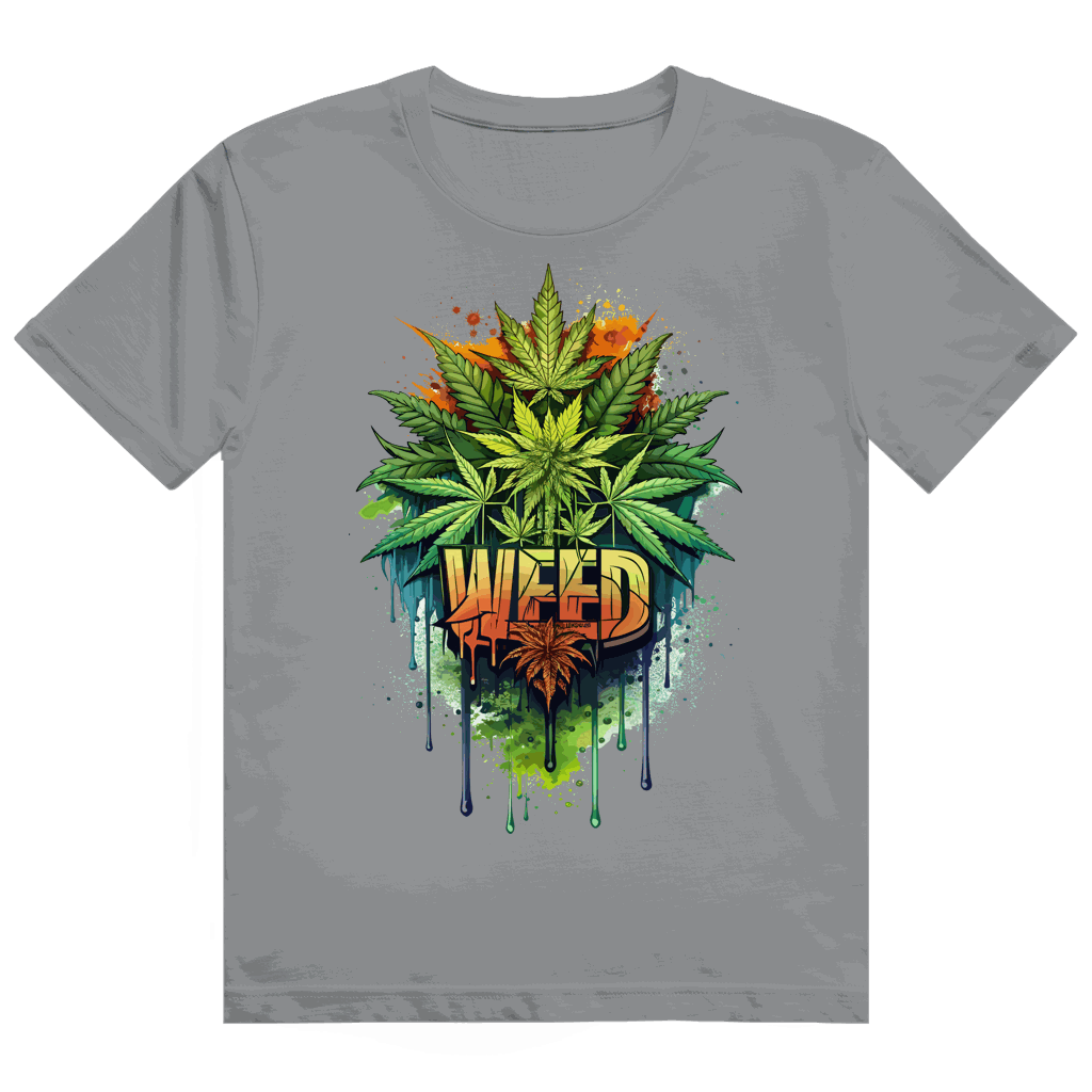 Division420 Heavy Cotton T-Shirt with weed print art and unisex tubular fit size chart