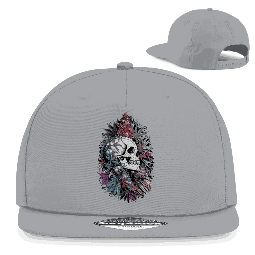 Division420 Snapback Cap mit Totenkopf-Print, flachem Schirm und 5-Panel Design für urbanen Streetwear-Style
