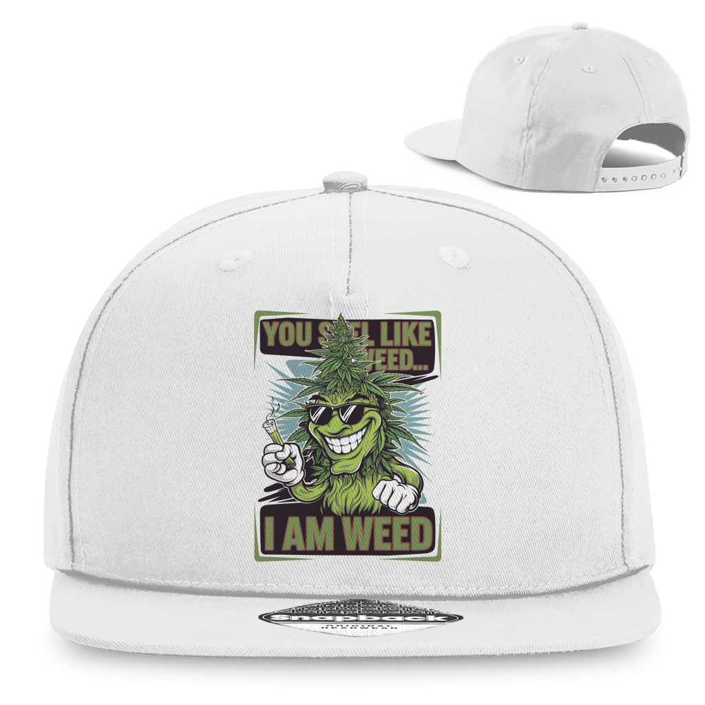 Snapback Cap You smell Like Weed aus Baumwoll-Twill mit flachem Schirm und Snapback-Verschluss in urbanem Design