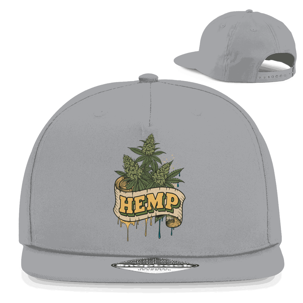 Snapback Cap aus Baumwoll-Twill mit Hemp Art Print, klassisches 5-Panel Design und flachem Schirm von Division420