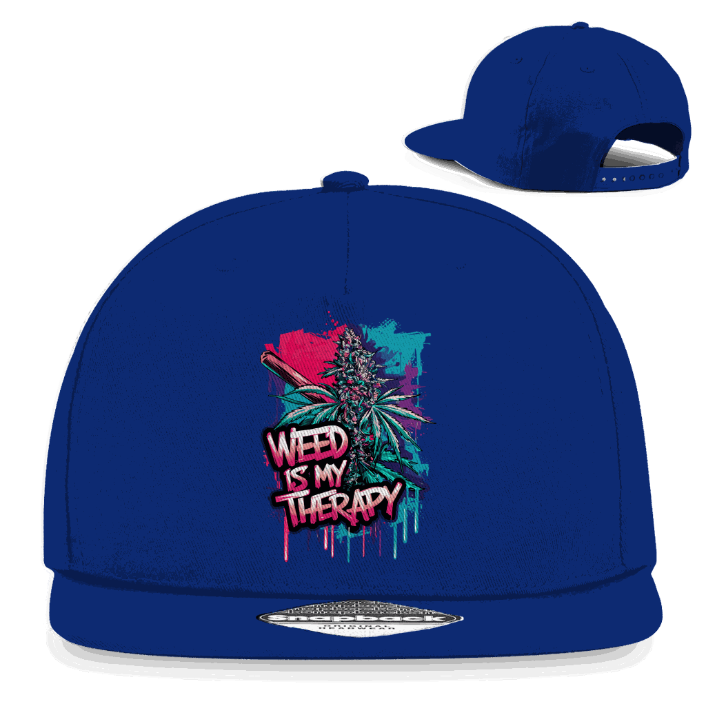 Division420 Snapback Rapper Cap mit Weed is my Therapy Aufschrift und Retro Snapbackverschluss