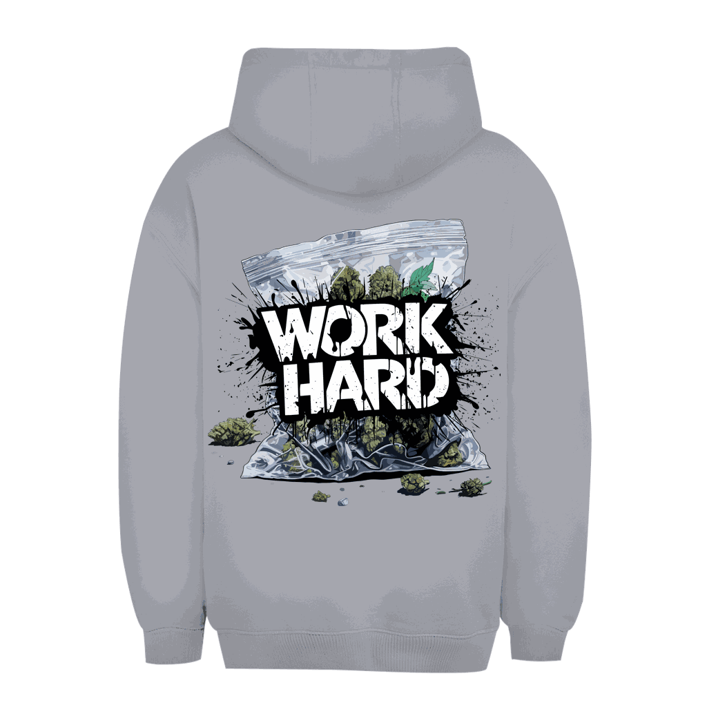 Unisex Oversize Hoodie Work Hard von Division420 mit Kapuze und Kängurutasche