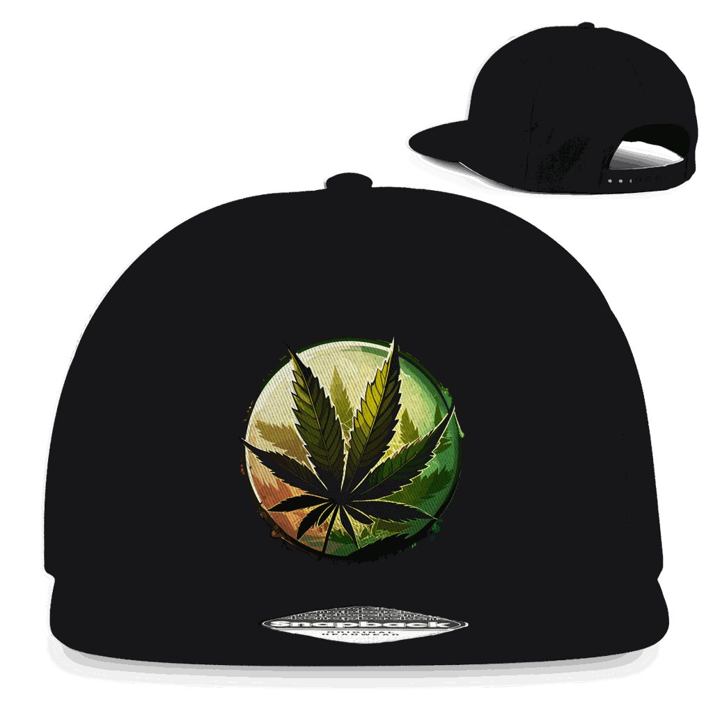 Snapback Rapper Cap mit Weed Leaf Art Print und Snapback-Verschluss aus Baumwoll-Twill