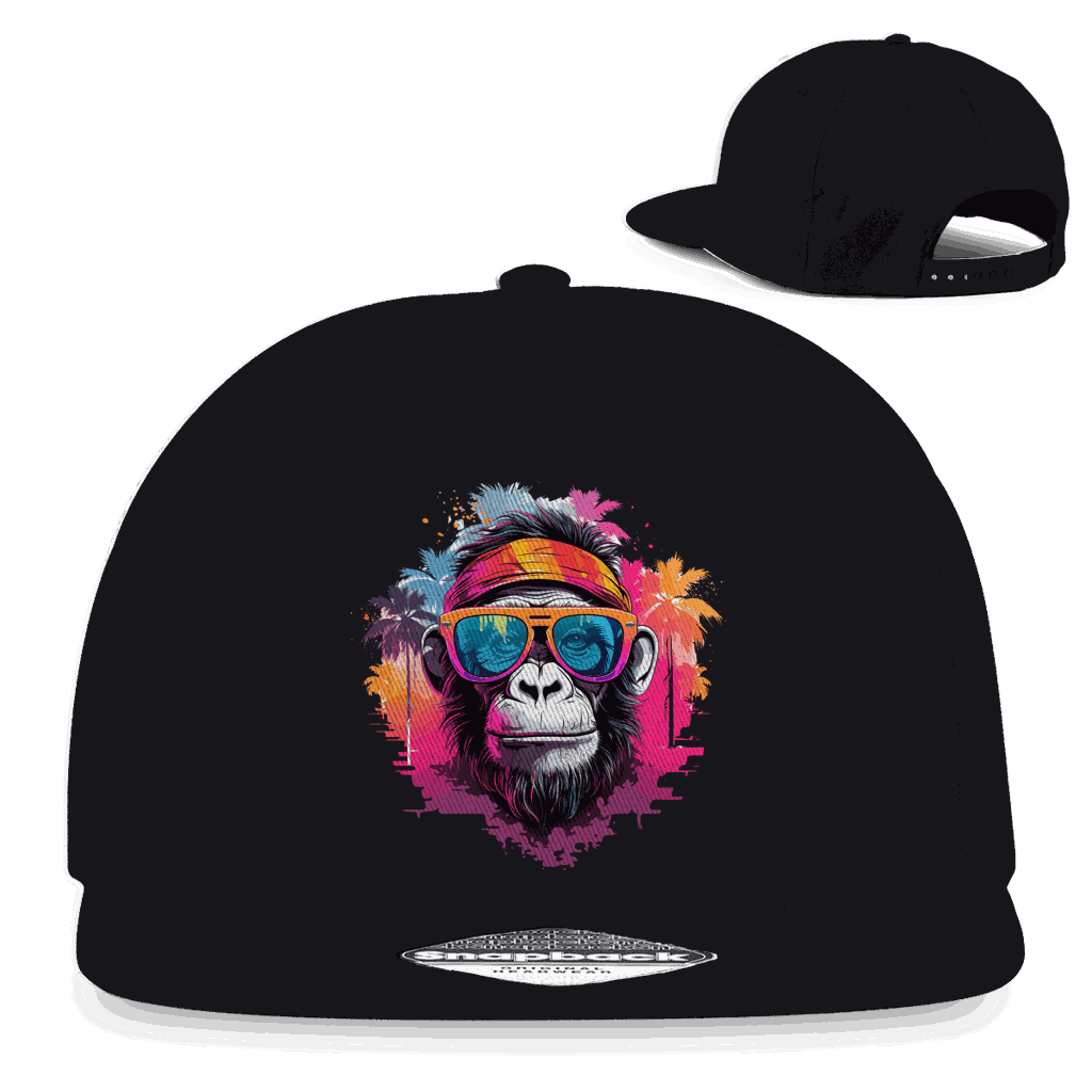 Division420 Snapback Rapper Cap Cool Monkey aus Baumwoll-Twill mit flachem Schirm und Retro-Snapbackverschluss
