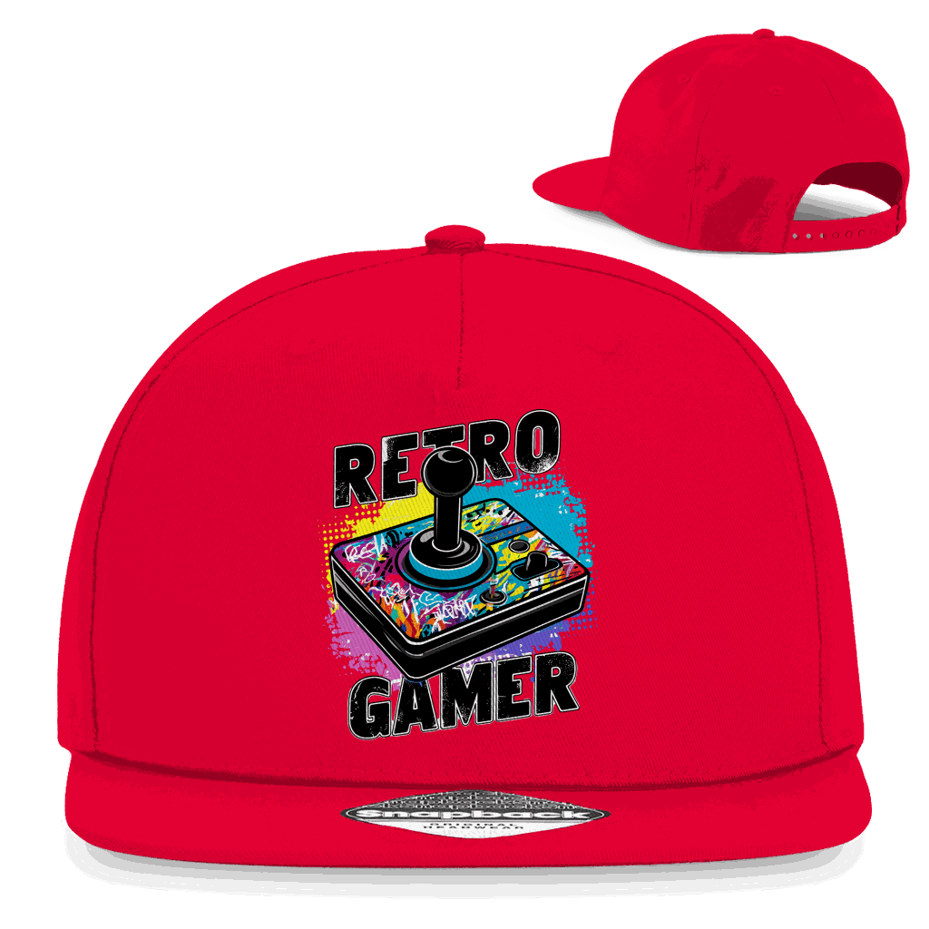 Division420 Snapback Rapper Cap Retro Gamer aus Baumwoll-Twill mit flachem Schirm und Snapback-Verschluss