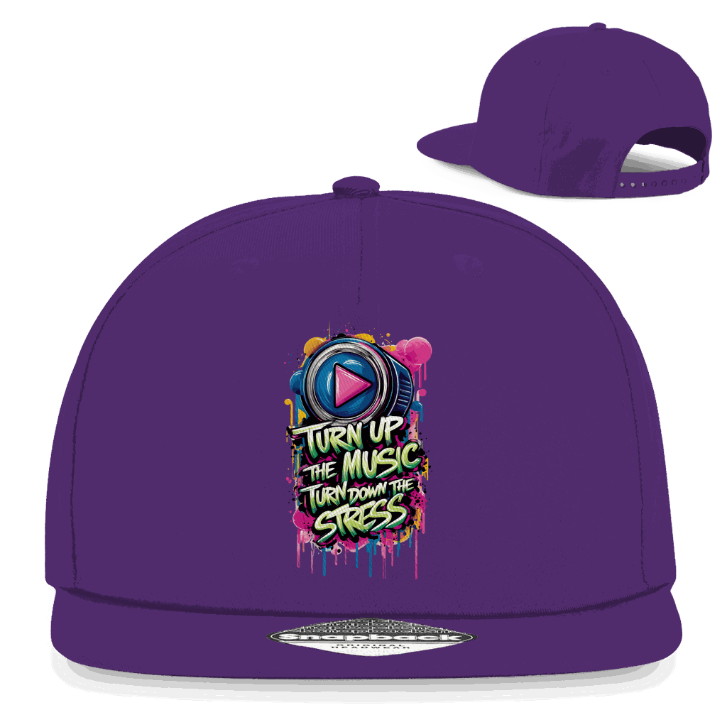 Division420 Snapback Cap Turn up the Music aus Baumwoll-Twill mit flachem Schirm und Retro-Snapbackverschluss