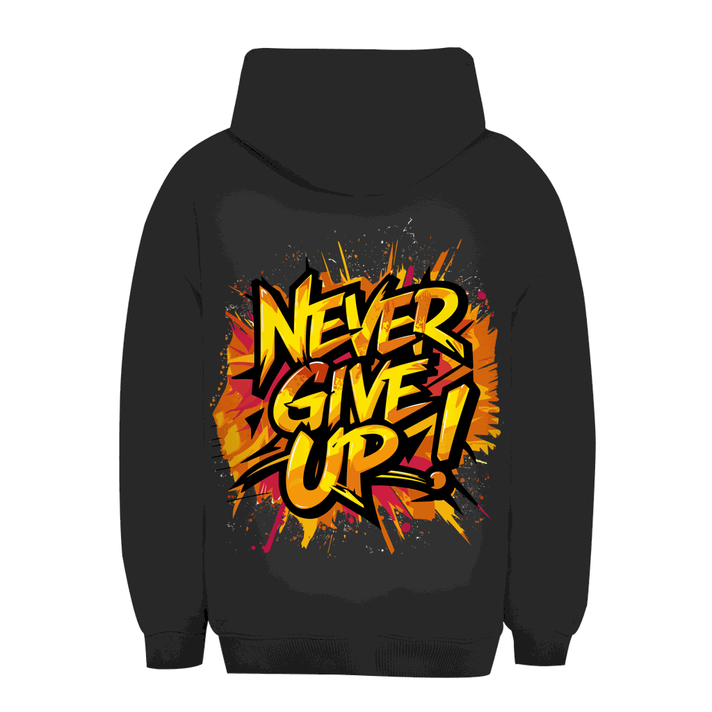 Unisex Oversize Hoodie von Division420 mit "Never give up!" Schriftzug, urbaner Stil und nachhaltige Materialien