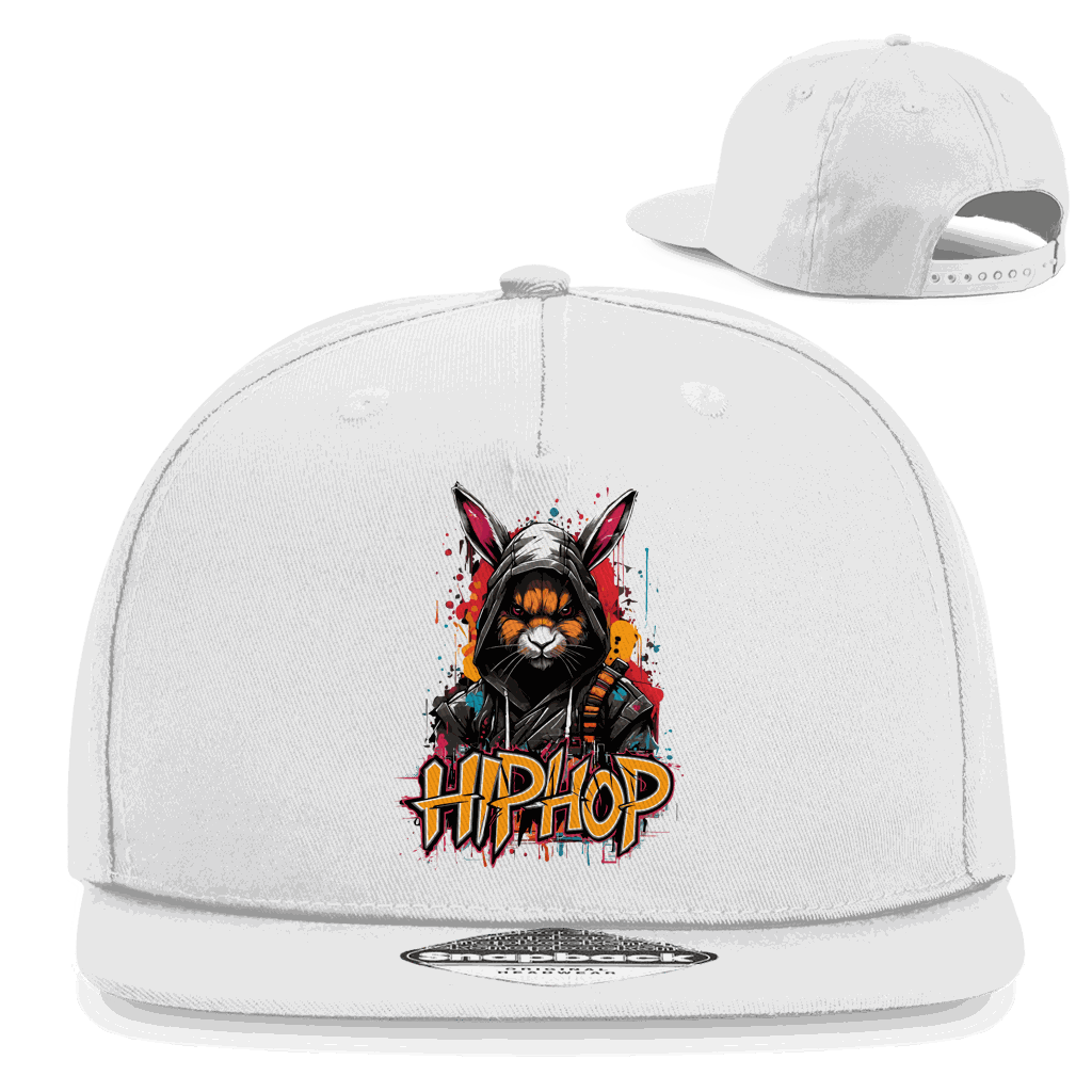Schwarze Snapback Cap mit OG Hip Hop Rabbit Design und flachem Schirm aus Baumwoll-Twill