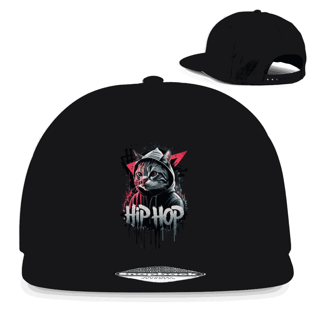 Division420 Snapback Rapper Cap mit Hip Hop Cat Design, Baumwoll-Twill, flachem Schirm und retro Snapback-Verschluss