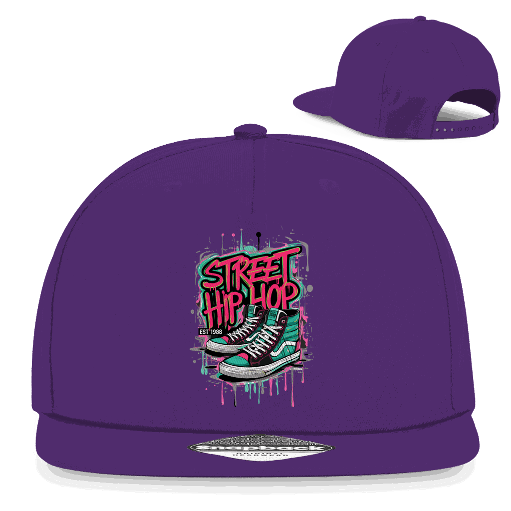 Snapback Cap aus Baumwoll-Twill mit flachem Schirm und Retro-Snapback-Verschluss für urbanen Street Hip Hop Style