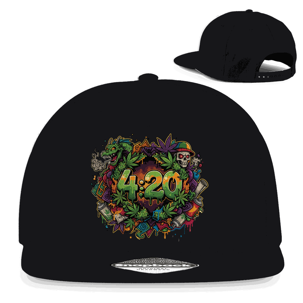 Division420 Snapback Rapper Cap 420 Graffiti aus Baumwoll-Twill mit flachem Schirm und Retro-Snapbackverschluss