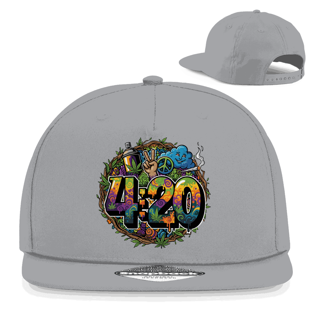 Division420 Snapback Cap 420 Peace aus Baumwoll-Twill mit flachem Schirm und Retro-Snapbackverschluss