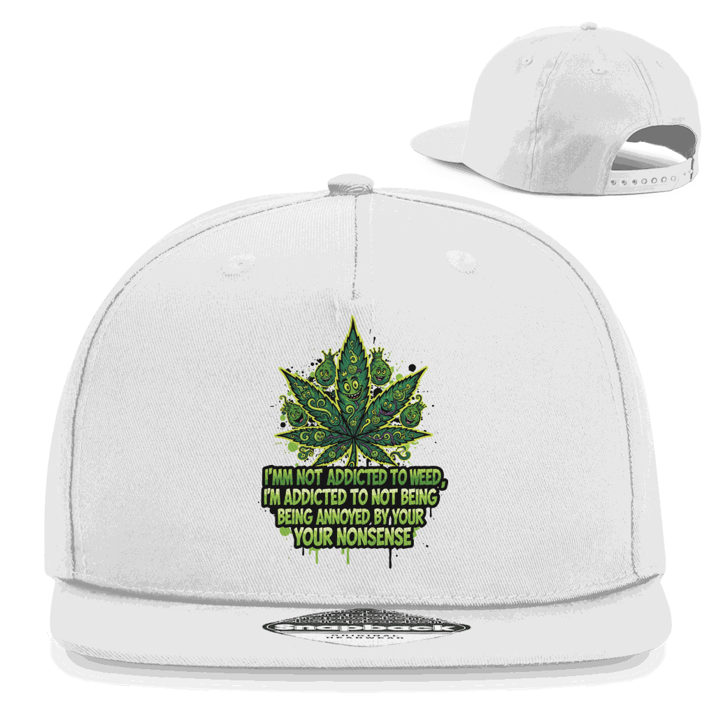 Division420 Snapback Rapper Cap Addicted to Weed aus Baumwoll-Twill mit flachem Schirm und Retro Snapback-Verschluss
