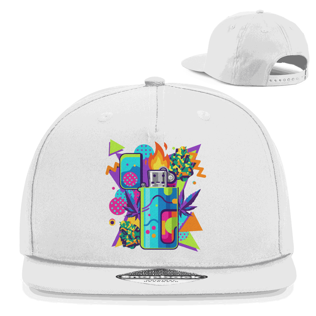 Division420 Snapback Cap mit Flame On Art Print, 5-Panel, Baumwoll-Twill, flachem Schirm, Retro-Snapback Verschluss, urbaner Streetwear Style