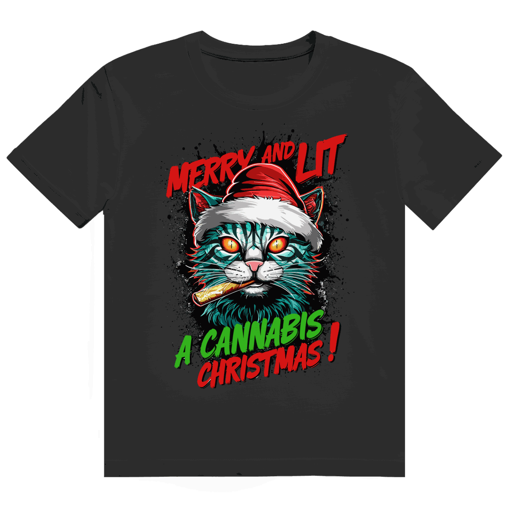 Division420 Heavy Cotton T-Shirt mit Merry Christmas Cat Motiv, 100% Baumwolle, nachhaltiger Streetstyle