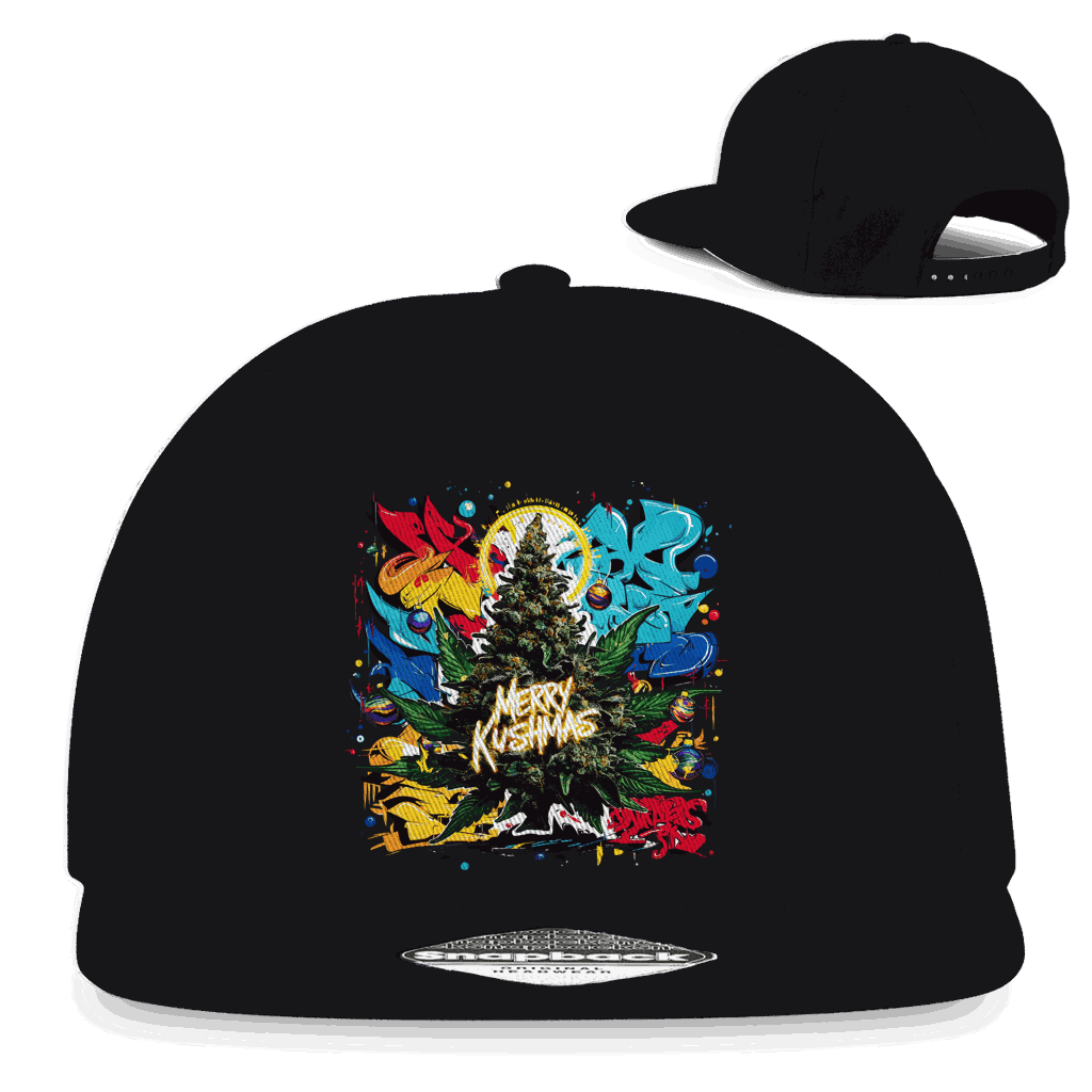 Division420 Snapback Rapper Cap Merry Kushmas aus Baumwoll-Twill mit 5-Panel Design und flachem Schirm