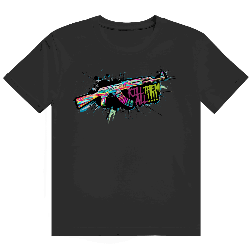 Schwarzes Heavy Cotton T-Shirt mit Kill Them All Print und entspanntem Tubular Fit
