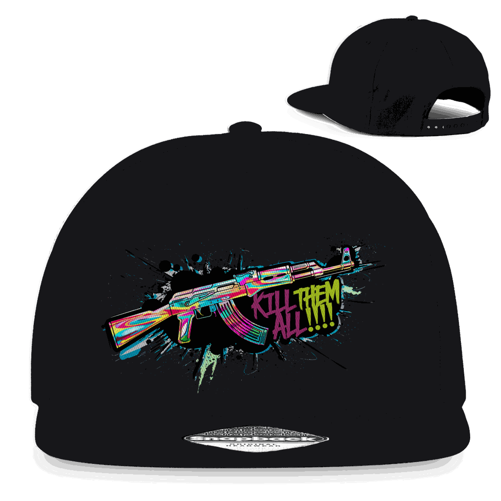 Division420 Snapback Rapper Cap Kill Them All Art Print aus Baumwoll-Twill mit flachem Schirm und Retro Snapback-Verschluss
