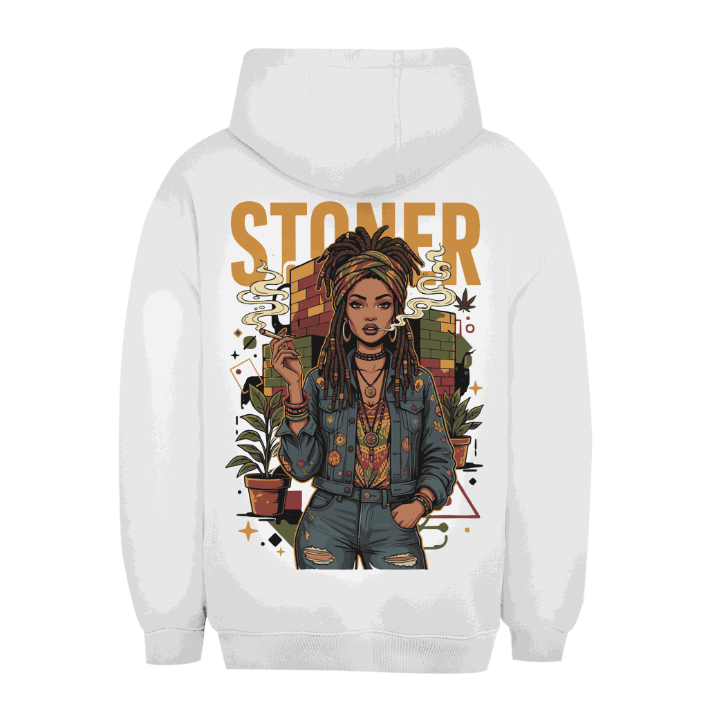 Unisex Oversize Hoodie mit Rastafari Stoner Girl Motiv in urbanem Stil