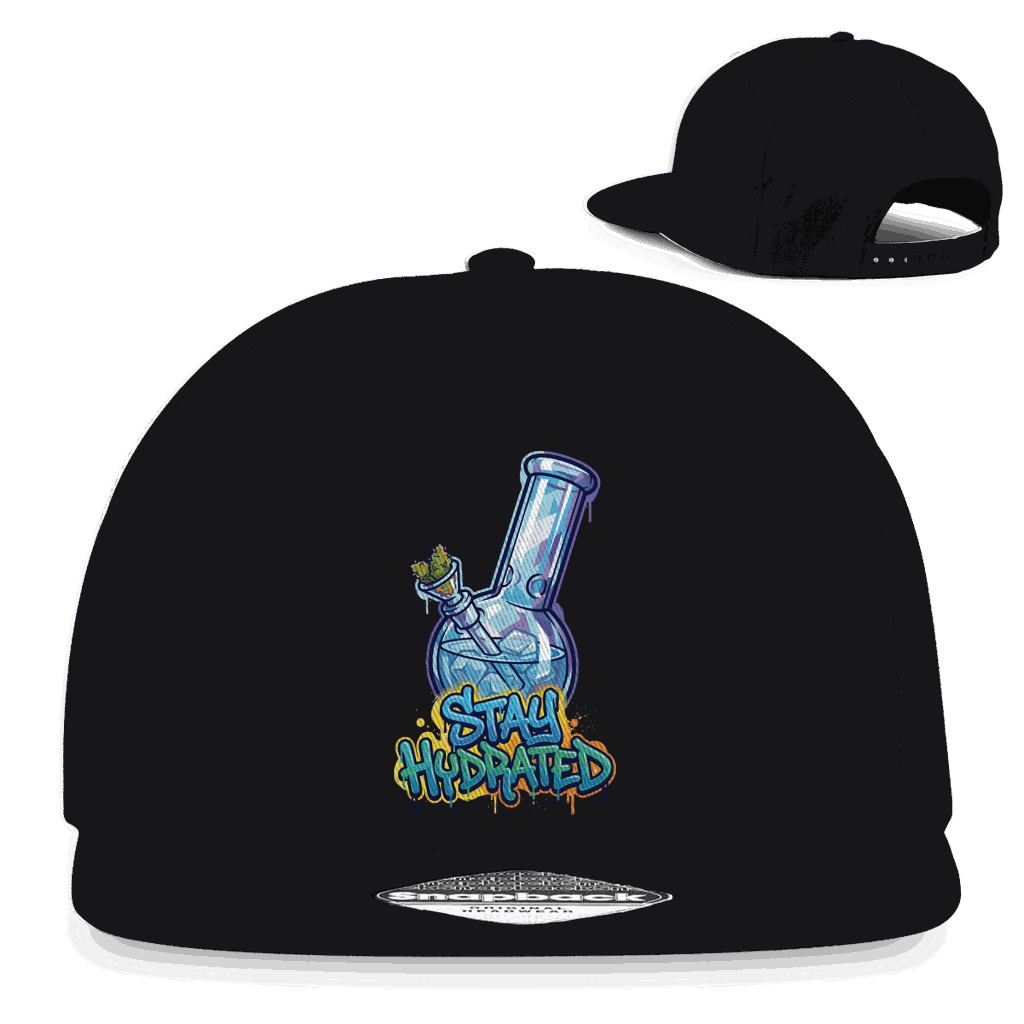 Division420 Snapback Rapper Cap Stay Hydratetd in Baumwoll-Twill mit flachem Schirm und Retro Snapback-Verschluss